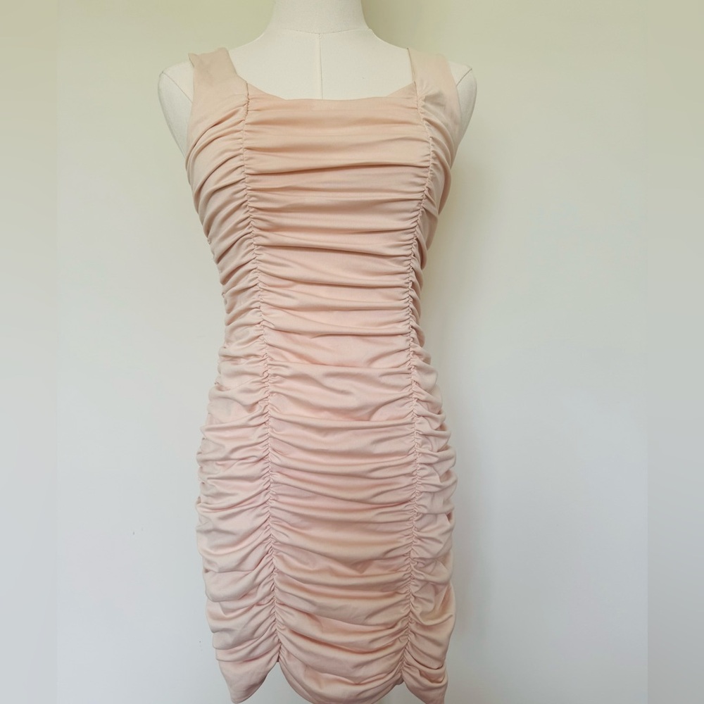 H&M Ruched Mini Dress in Soft Pink | Size Small